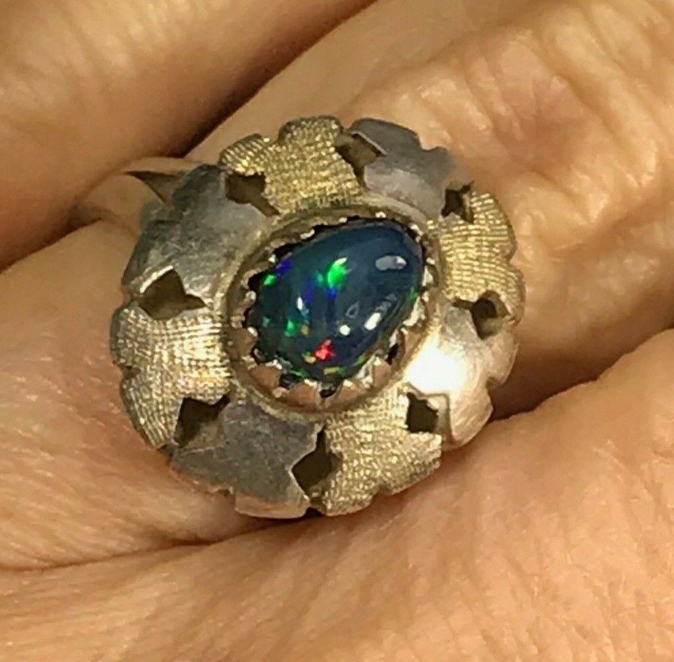 Australian Black Opal Doublet Ring. Old Pawn Squashblossom **VIDEO**