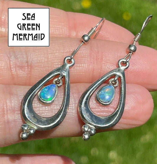 Australian Black Opal Teardrop Dangle Earrings in 925 **VIDEO**_21_206