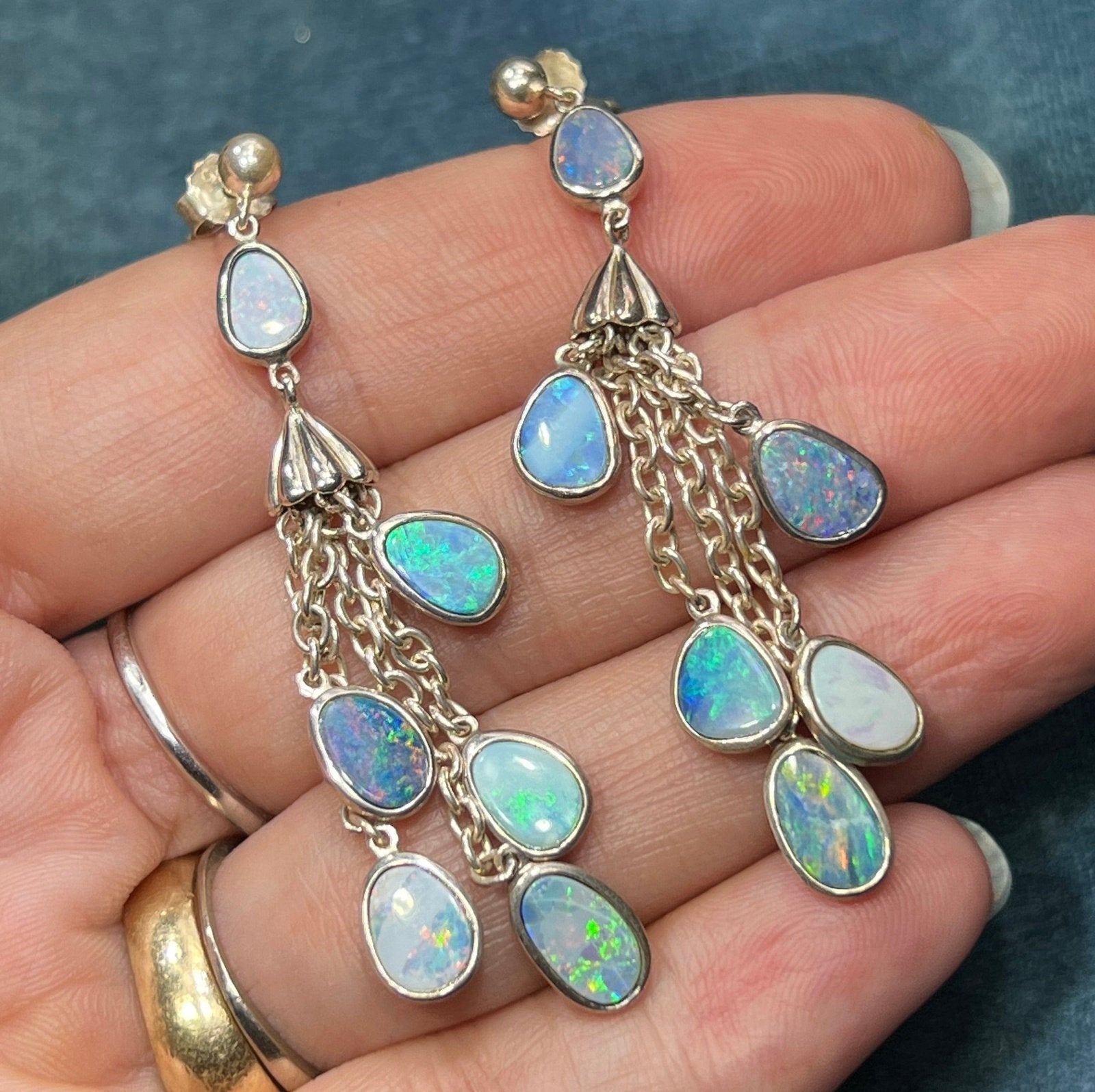 Australian Black Opal Triplet Chandelier Earrings. 2 9g. Video Sea Green Mermaid