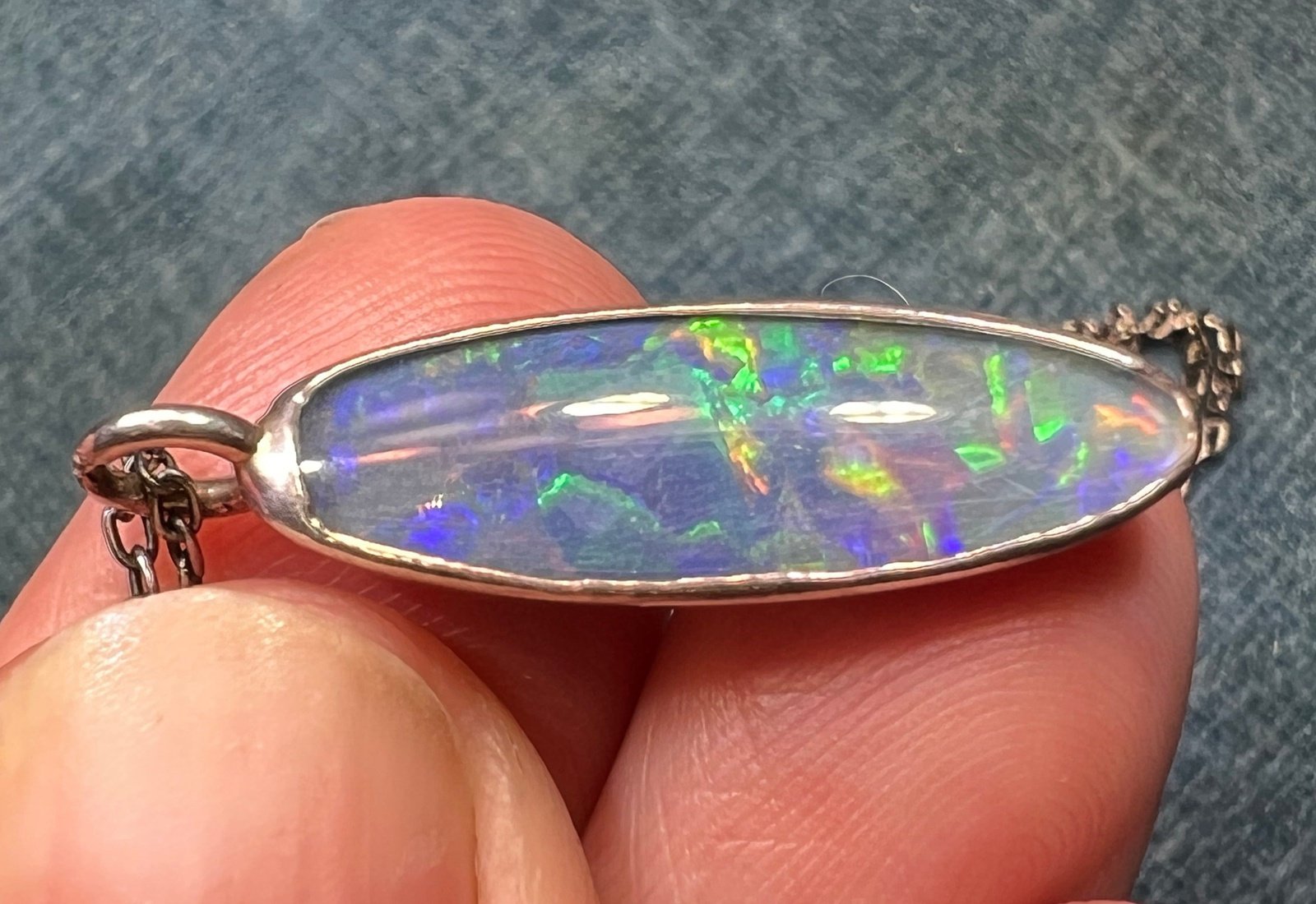 Australian Black Opal Triplet Long Oval Pendant in 925 w Chain **Video**