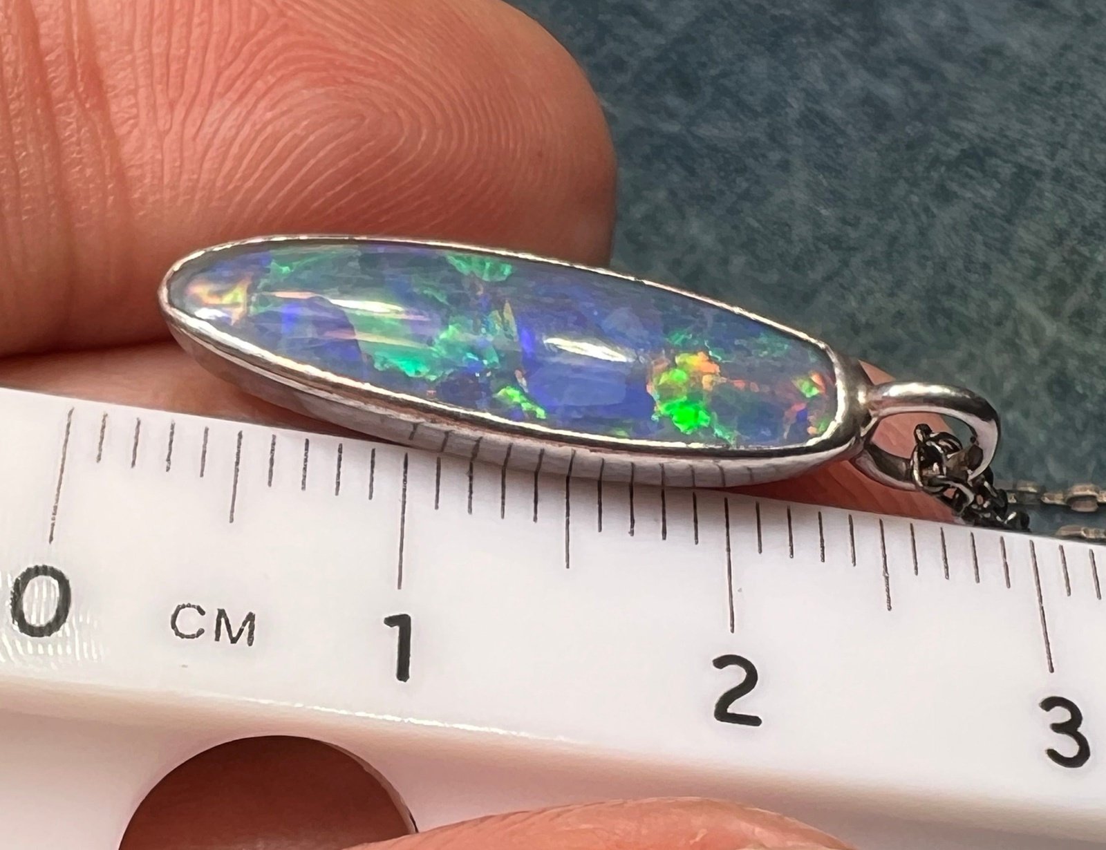 Australian Black Opal Triplet Long Oval Pendant in 925 w Chain **Video**