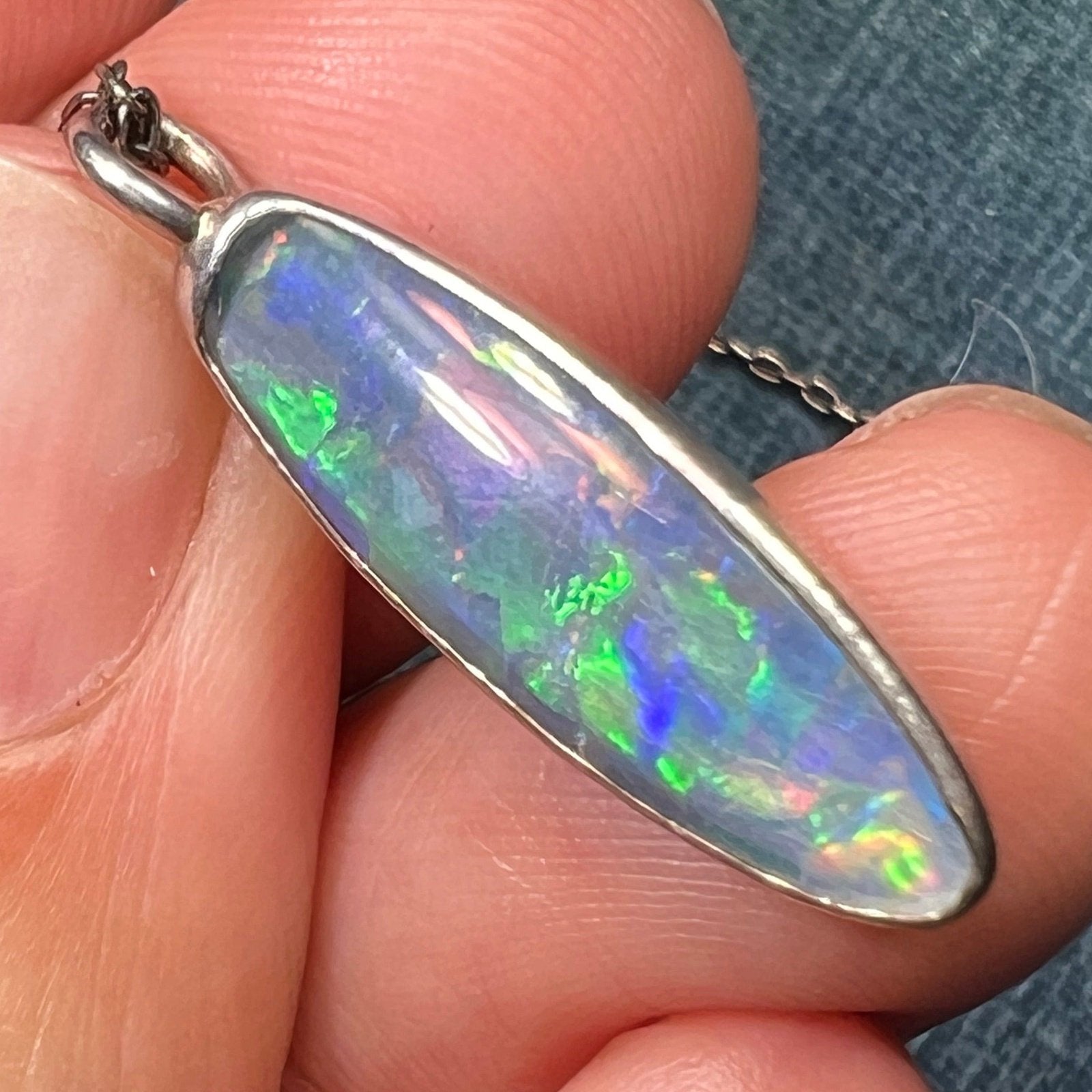 Australian Black Opal Triplet Long Oval Pendant in 925 w Chain **Video**