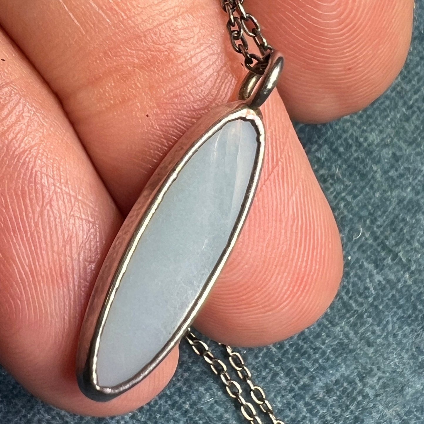 Australian Black Opal Triplet Long Oval Pendant in 925 w Chain **Video**
