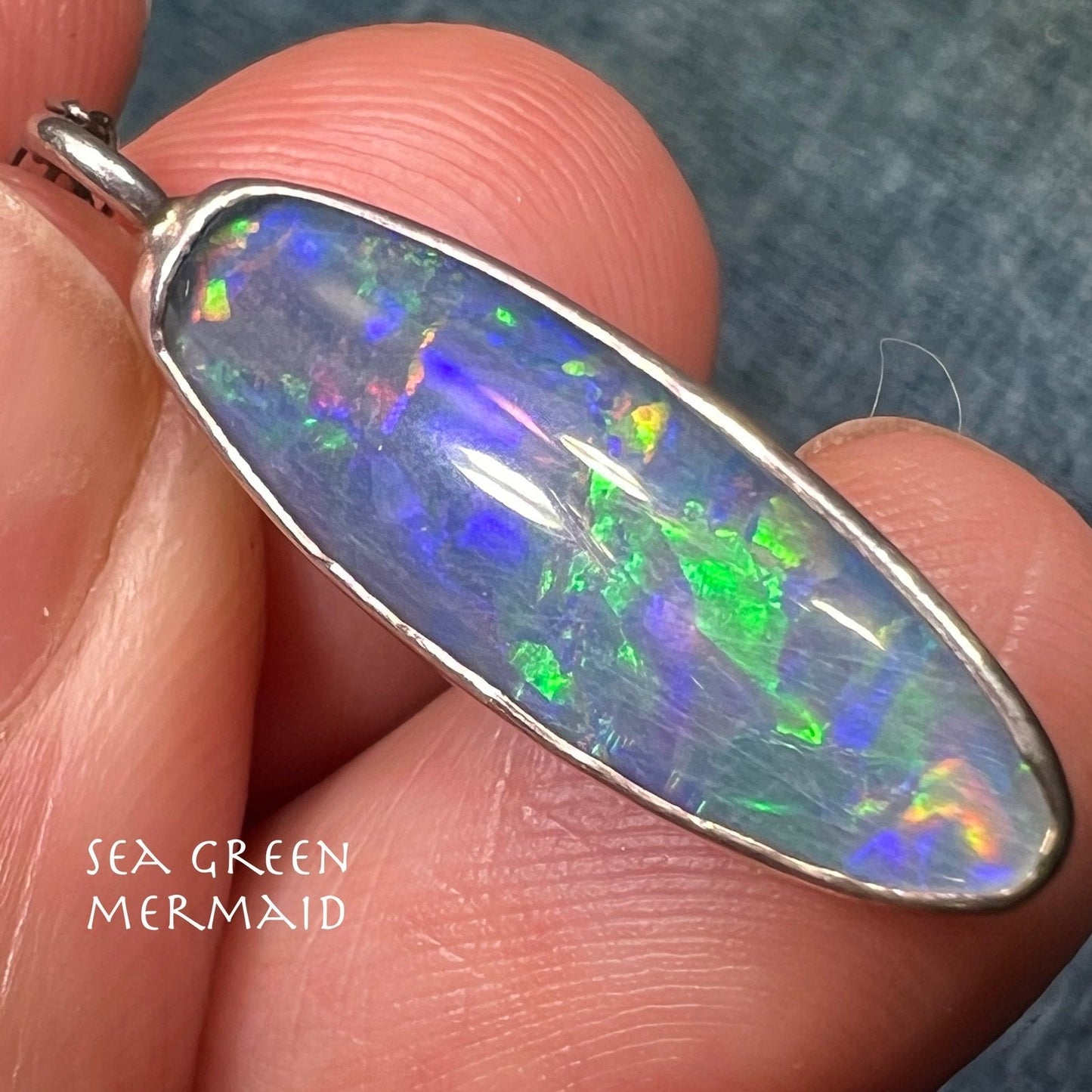 Australian Black Opal Triplet Long Oval Pendant in 925 w Chain **Video**