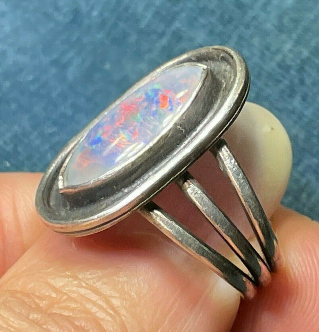 Australian Black Opal Triplet Ring in Sterling Silver**VIDEO**_21_247