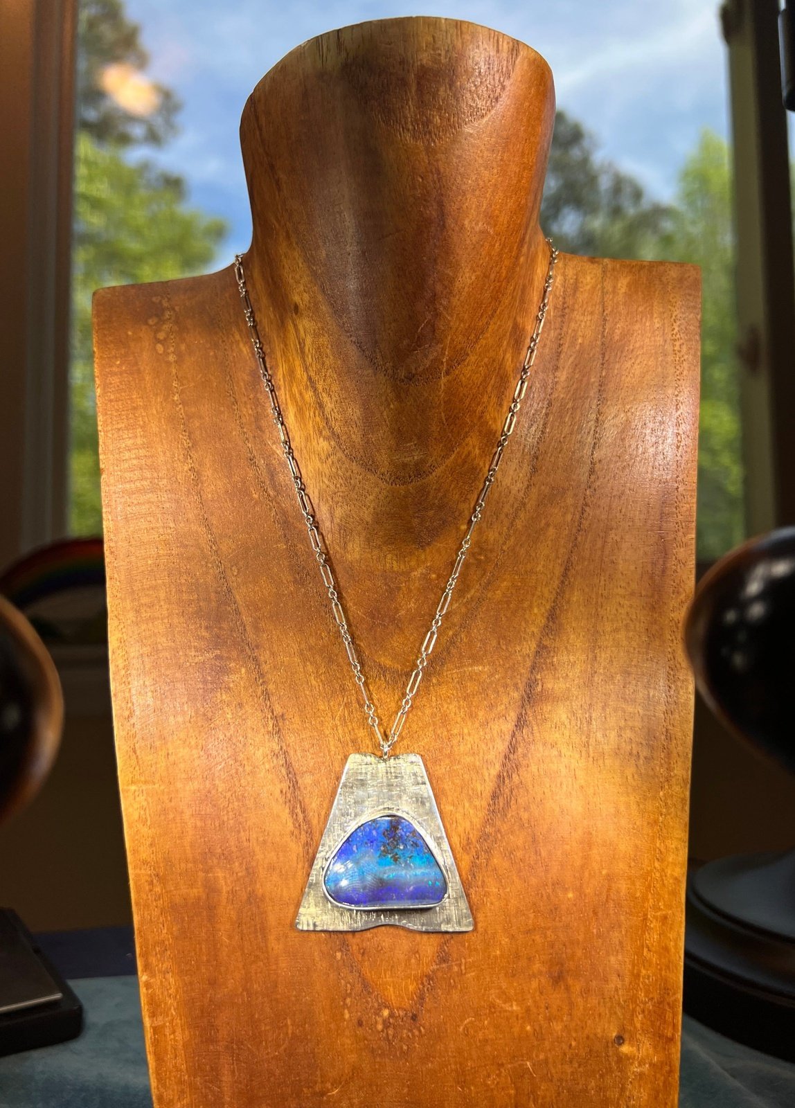Blue green on sale opal necklace