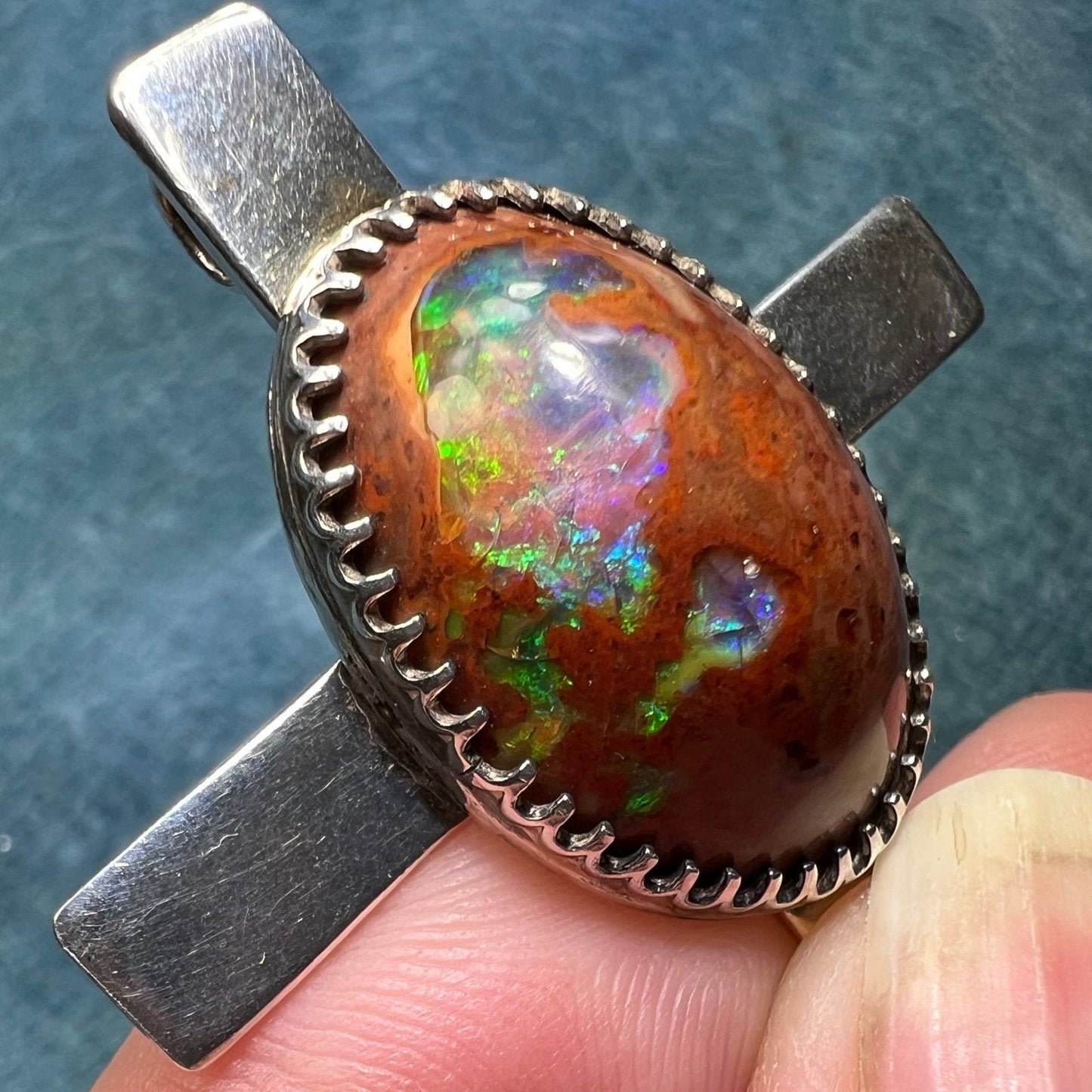 Australian Boulder Jelly Opal Cross Pendant in Sterling *VIDEO*
