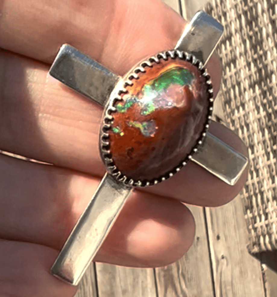 Australian Boulder Jelly Opal Cross Pendant in Sterling *VIDEO*