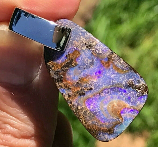 Australian Boulder Jelly Opal Pendant. Purple Lavender. 925**VIDEO**