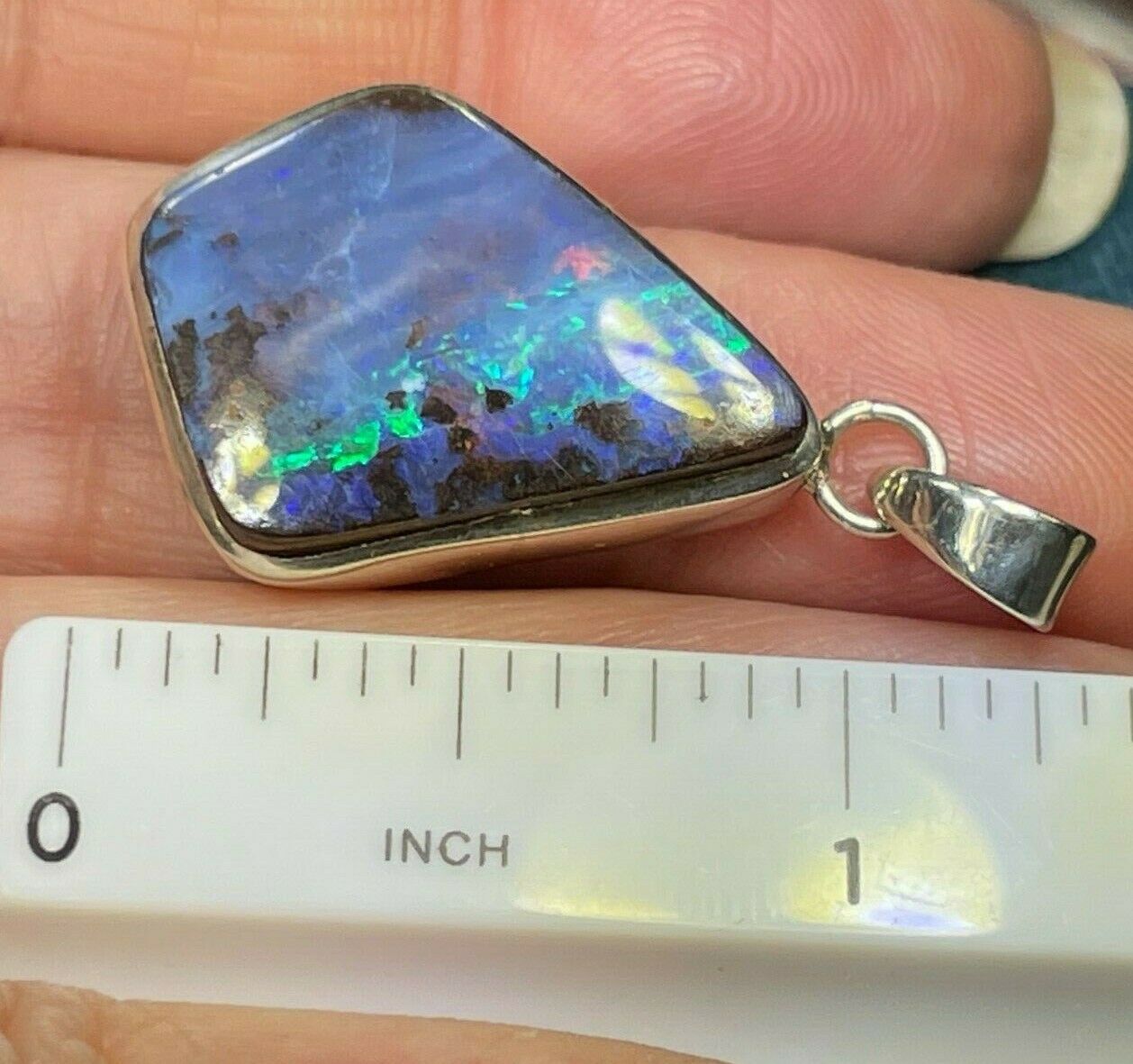 Australian Boulder Opal Pendant in Sterling Silver. Periwinkle **VIDEO**