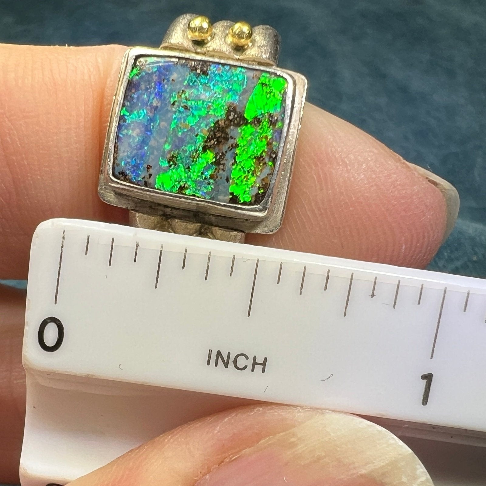 Australian Boulder Opal Ring in 925 w 14k Beads **Video**
