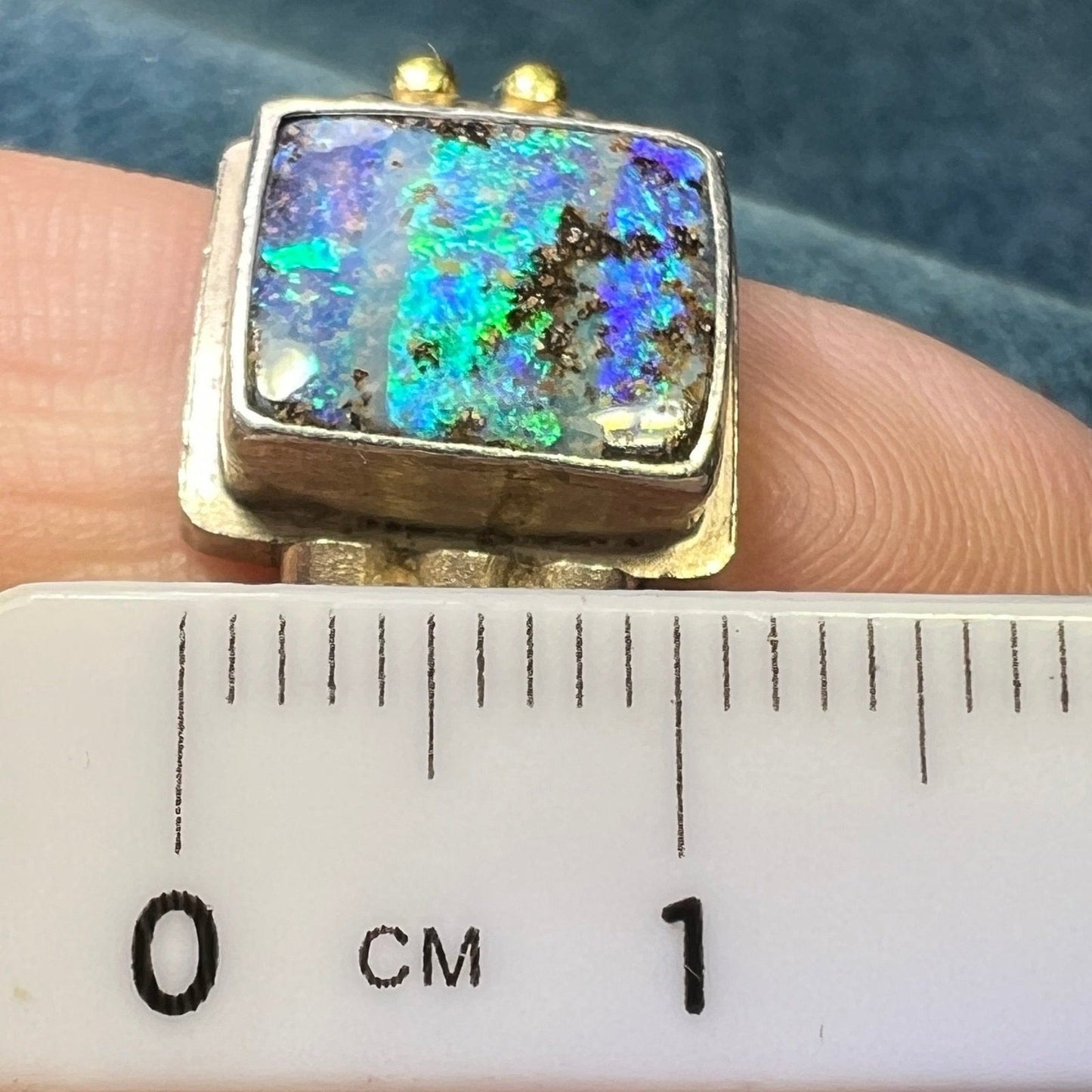 Australian Boulder Opal Ring in 925 w 14k Beads **Video**