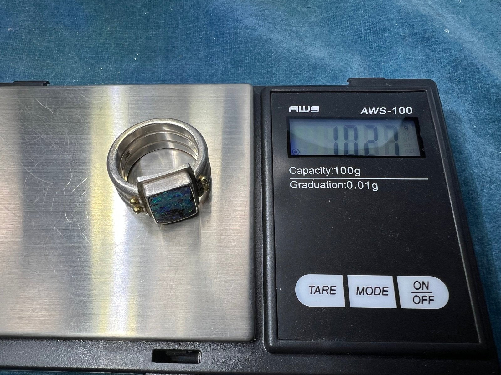 Australian Boulder Opal Ring in 925 w 14k Beads **Video**