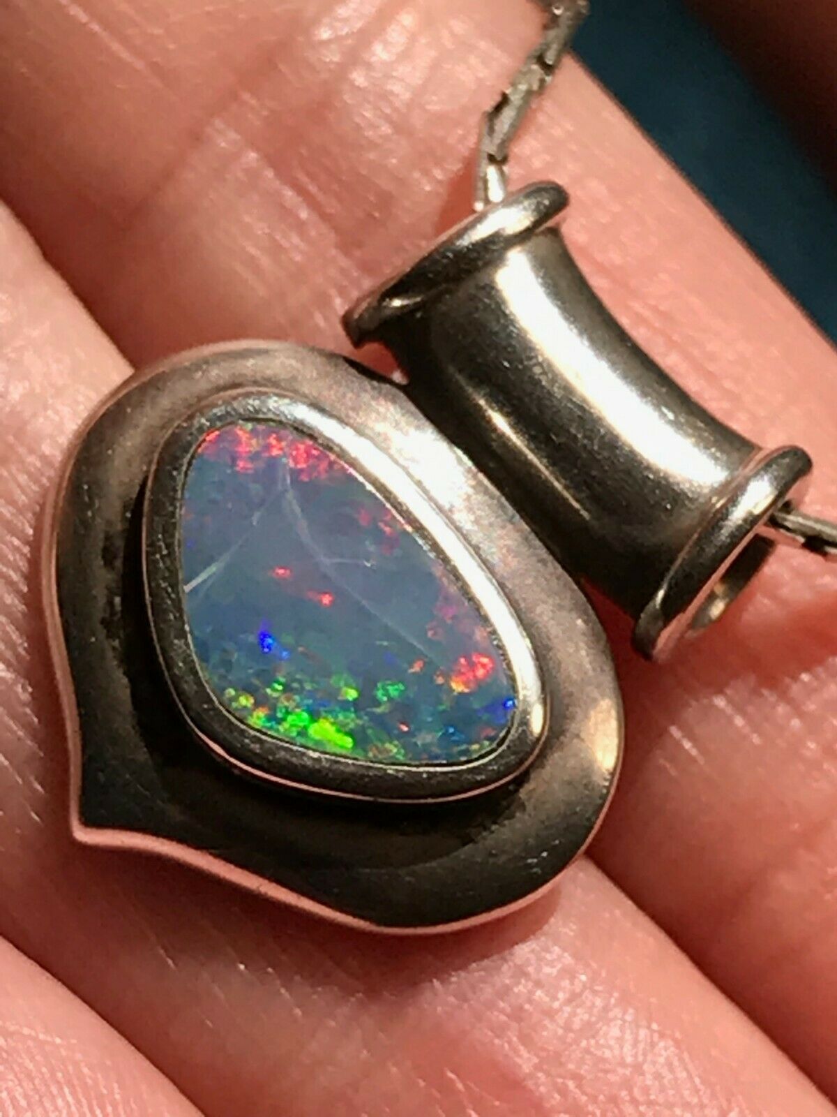 Australian Boulder Opal Slide Pendant w 925 Chain Necklace