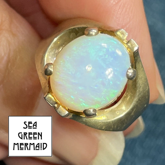 Australian Crystal Opal "Dragons Egg" 4.2 Ct Ring in Gold-Tone Silver **VIDEO**