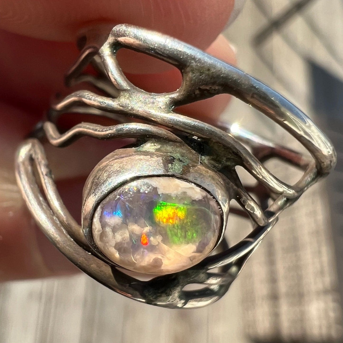Australian Jelly Boulder Opal Artisan 925 Ring. Wide **VIDEO**