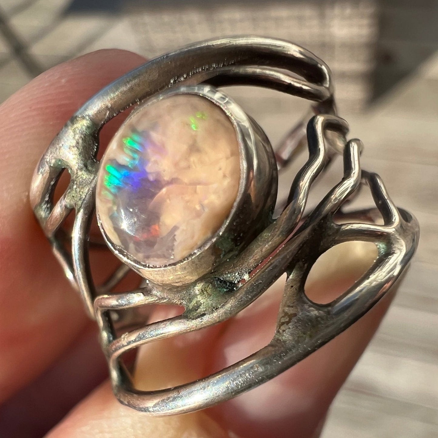 Australian Jelly Boulder Opal Artisan 925 Ring. Wide **VIDEO**
