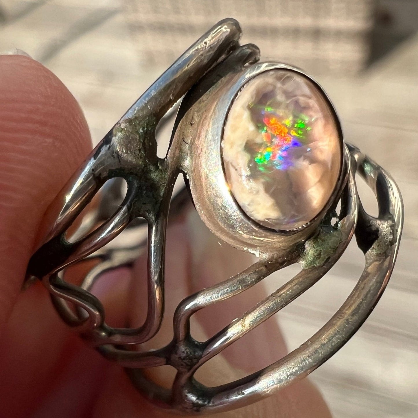 Australian Jelly Boulder Opal Artisan 925 Ring. Wide **VIDEO**