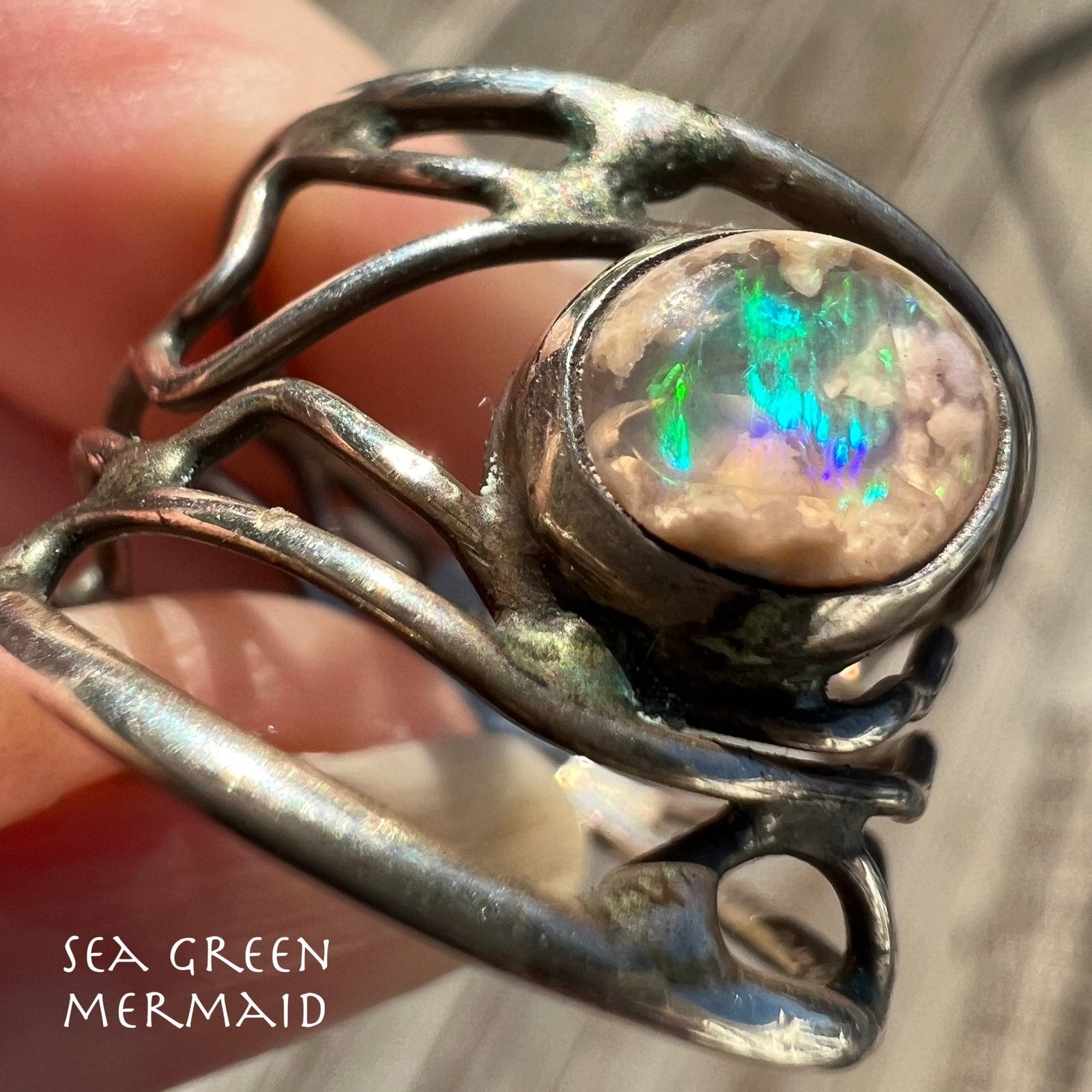 Australian Jelly Boulder Opal Artisan 925 Ring. Wide **VIDEO**