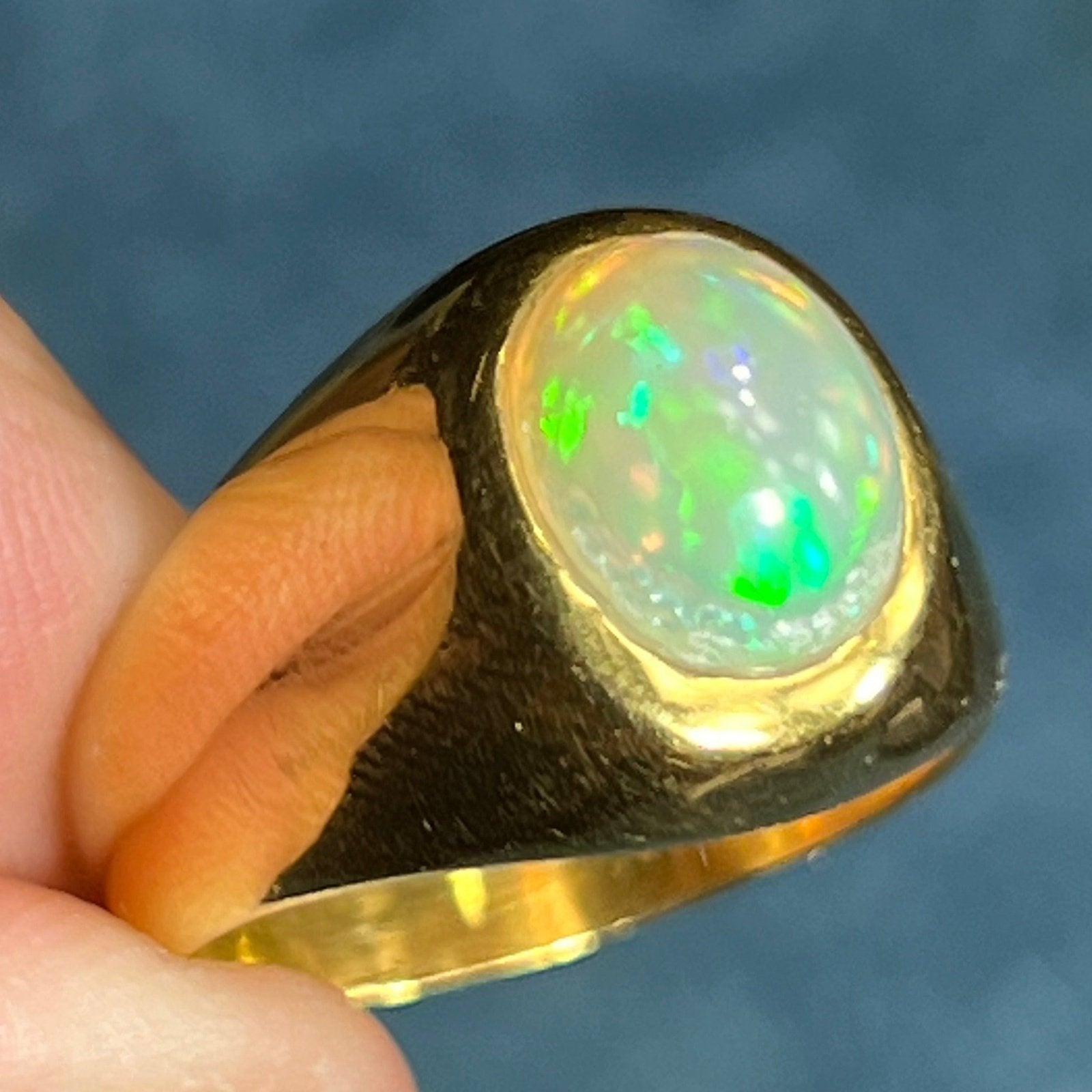 Australian Jelly Opal Signet Ring in Gold-Tone Sterling Silver. **Video**