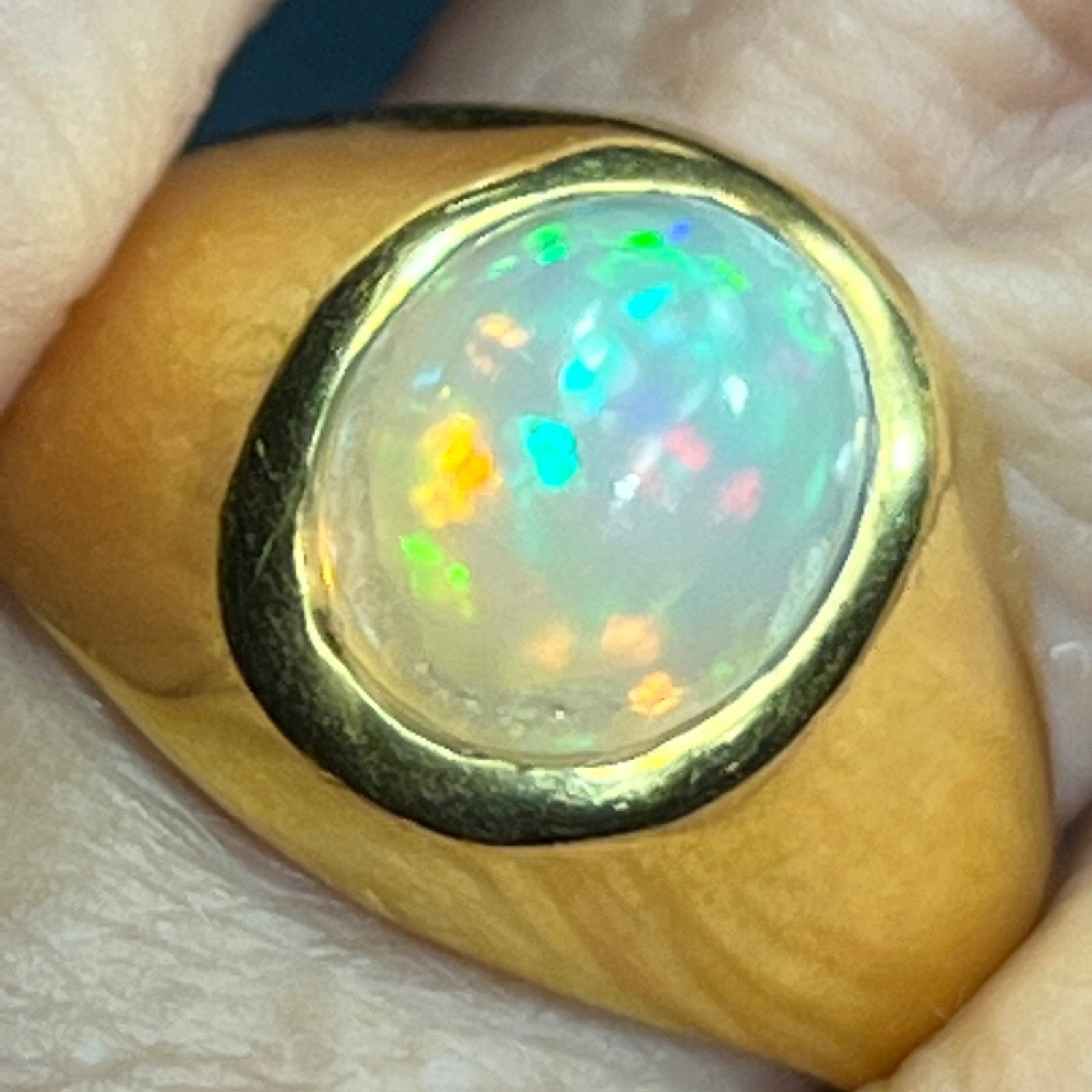 Australian Jelly Opal Signet Ring in Gold-Tone Sterling Silver. **Video**