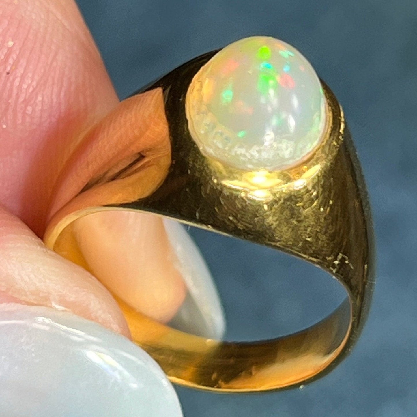Australian Jelly Opal Signet Ring in Gold-Tone Sterling Silver. **Video**