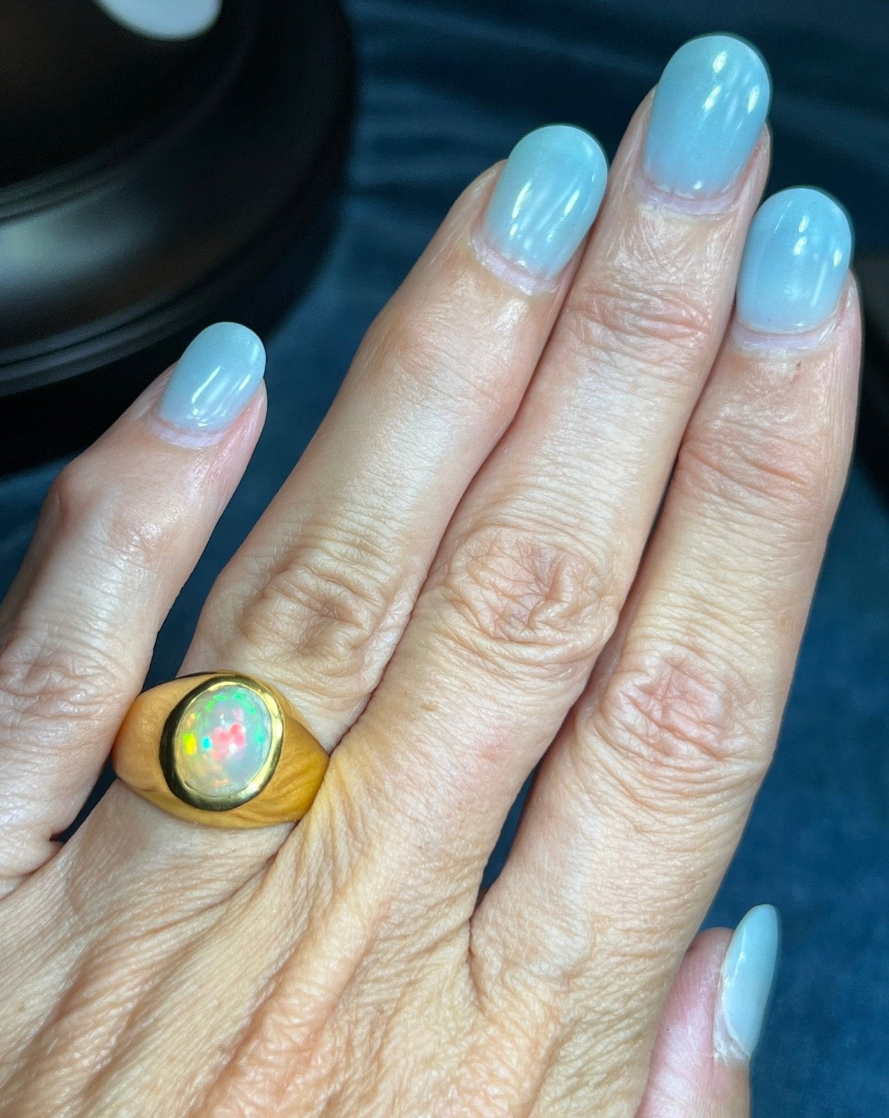 Australian Jelly Opal Signet Ring in Gold-Tone Sterling Silver. **Video**