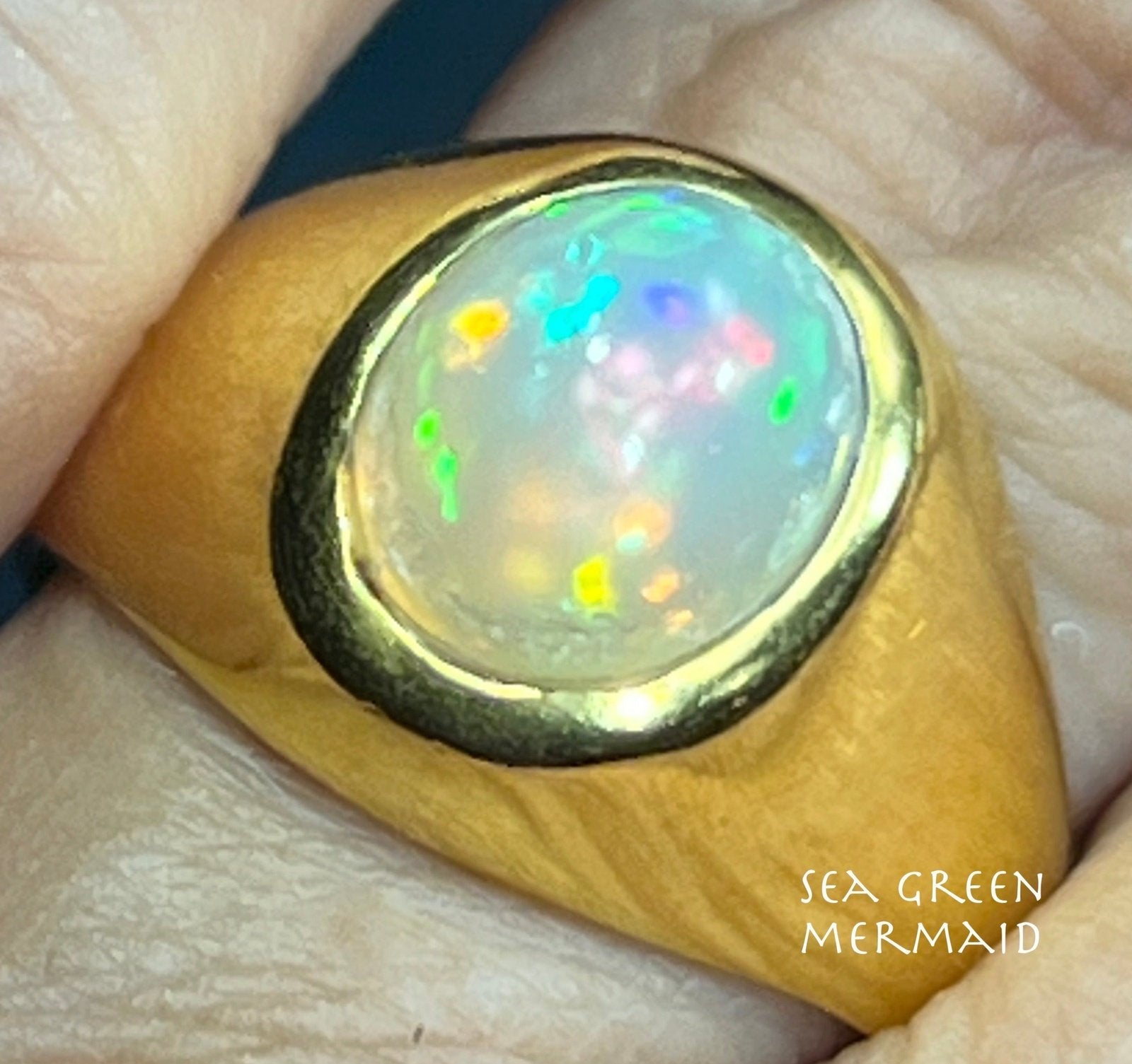 Australian Jelly Opal Signet Ring in Gold-Tone Sterling Silver. **Video**