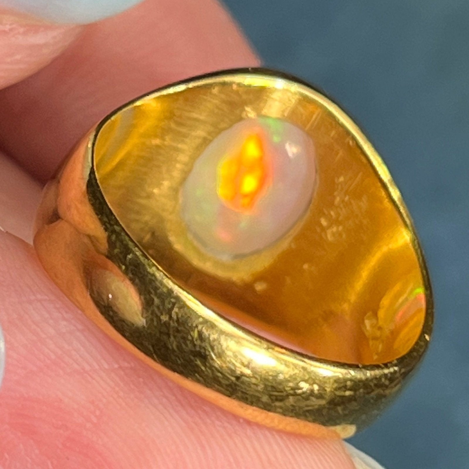 Australian Jelly Opal Signet Ring in Gold-Tone Sterling Silver. **Video**