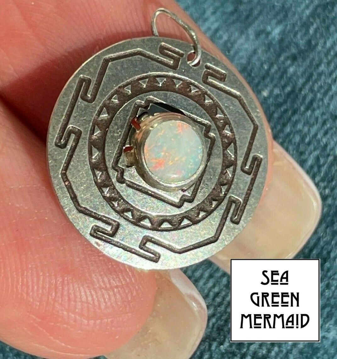 Australian Jelly Opal Tribal MANDALA Medallion Pendant in 925. Small_ts52_12_20