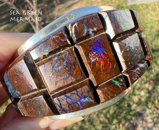 Australian Koroit Boulder Opal Carved Cuff Bracelet. 97g **Video**