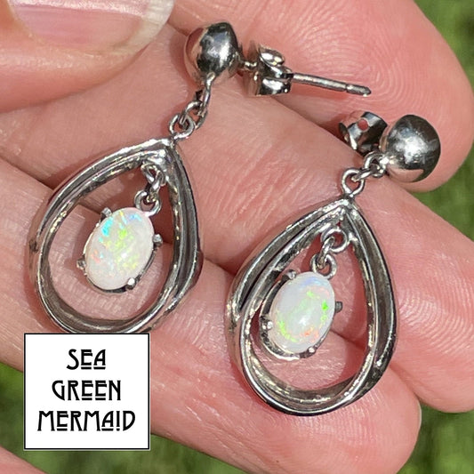Australian Opal Dangly Teardrop Earrings in 925 **VIDEO**