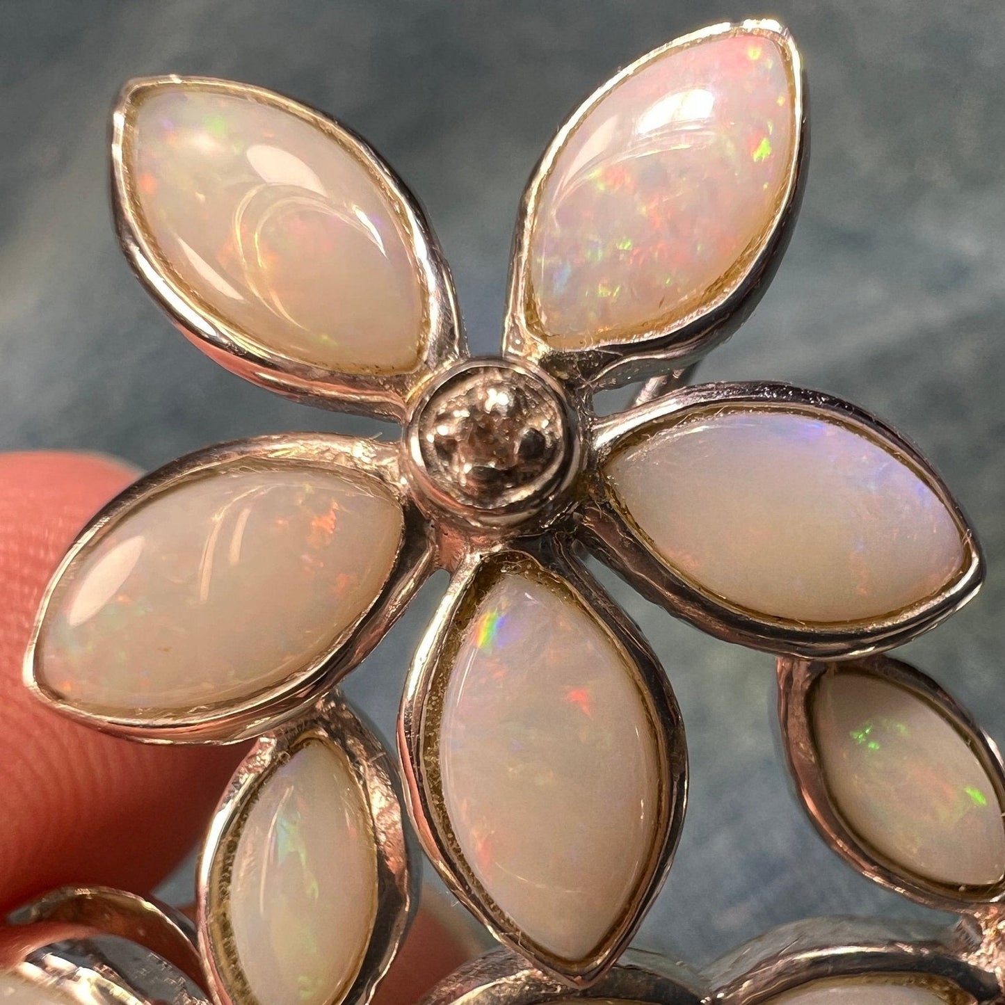 Australian Opal Flowers Silver Pendant w Diamonds *VIDEO*