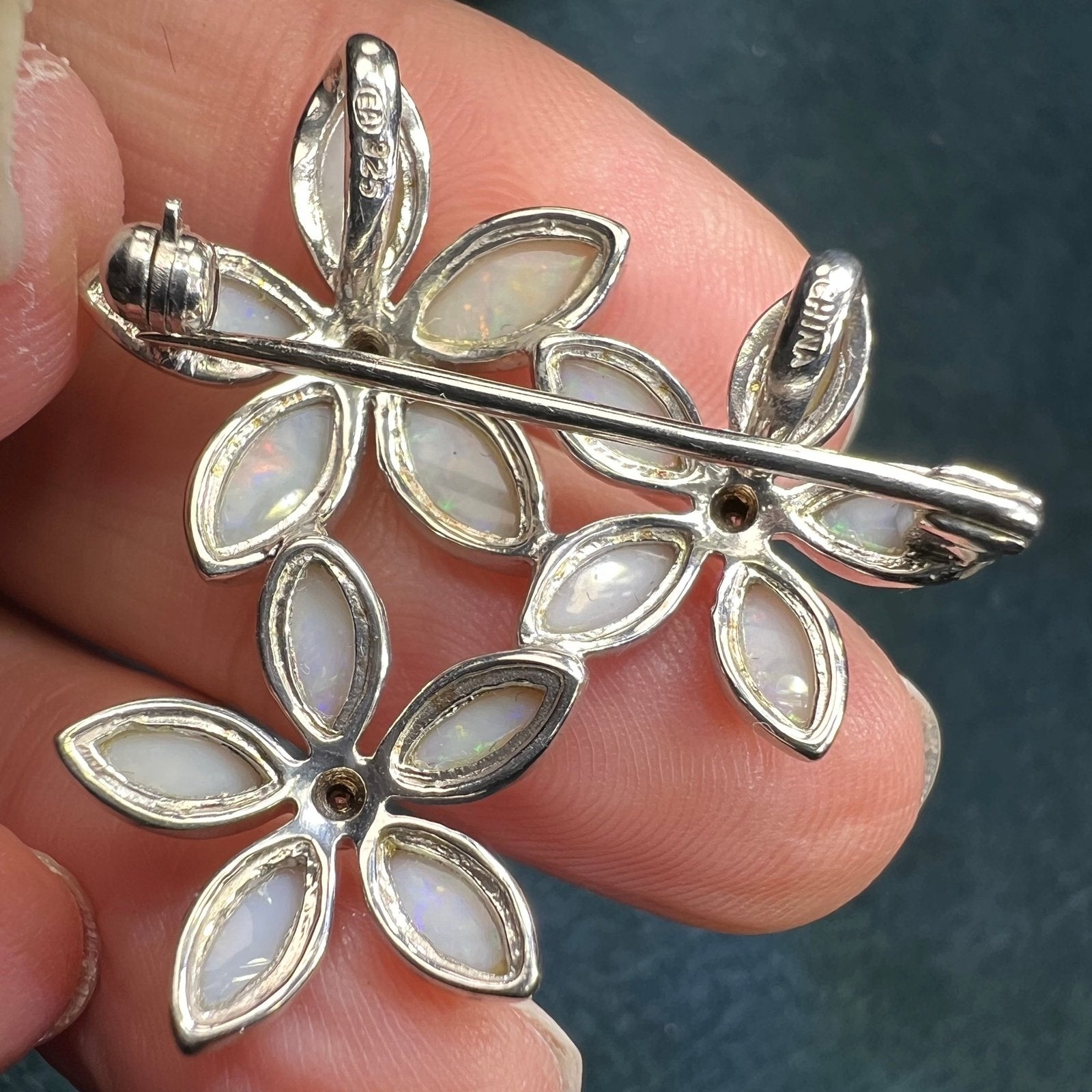Australian Opal Flowers Silver Pendant w Diamonds *VIDEO*