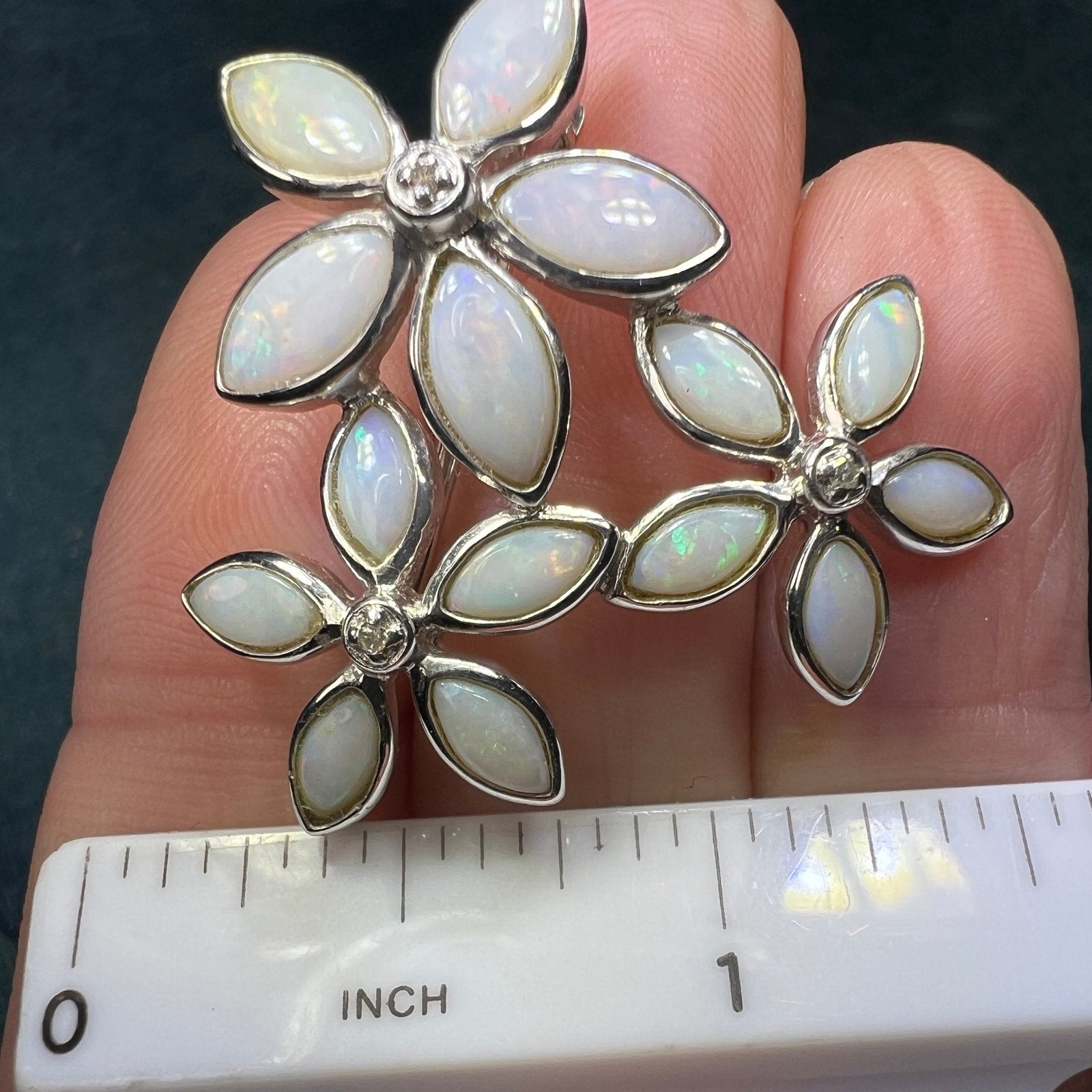 Australian Opal Flowers Silver Pendant w Diamonds *VIDEO*