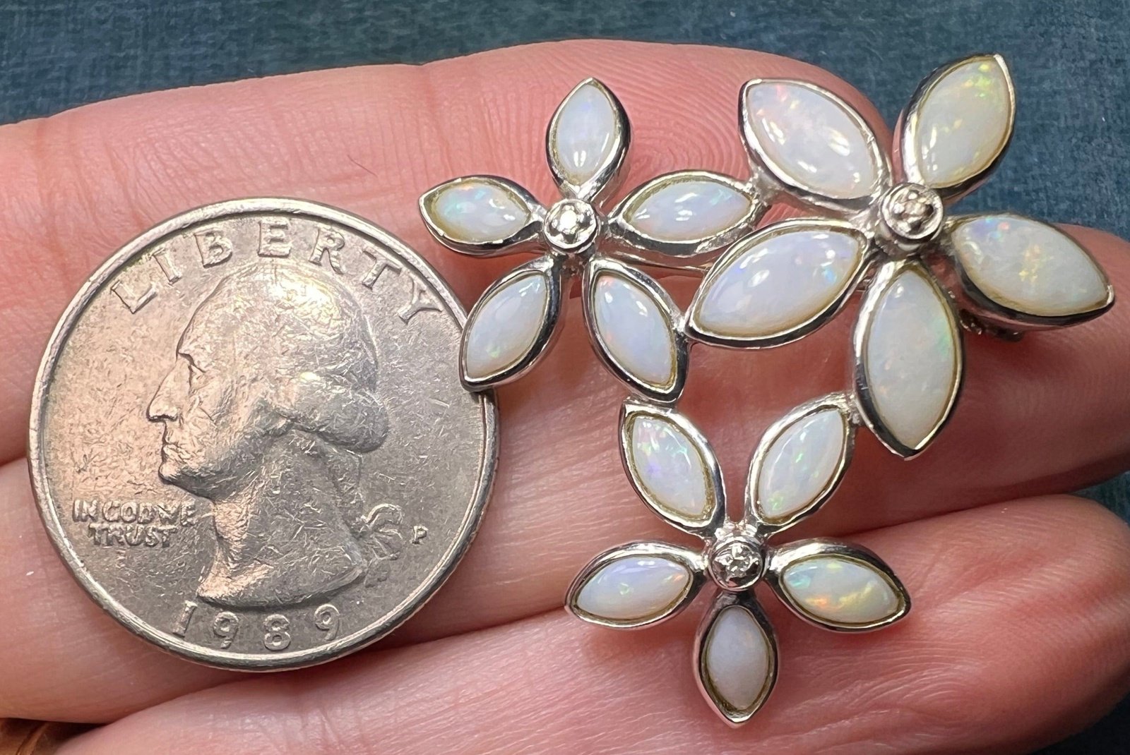 Australian Opal Flowers Silver Pendant w Diamonds *VIDEO*