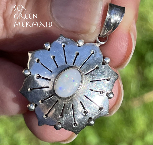 Australian Opal MANDALA Sunburst Flower 925 Medallion Pendant