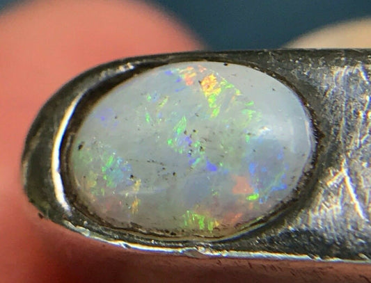 Australian Opal Signet Ring in Bold Silver Setting. Bezel Set. Heavy