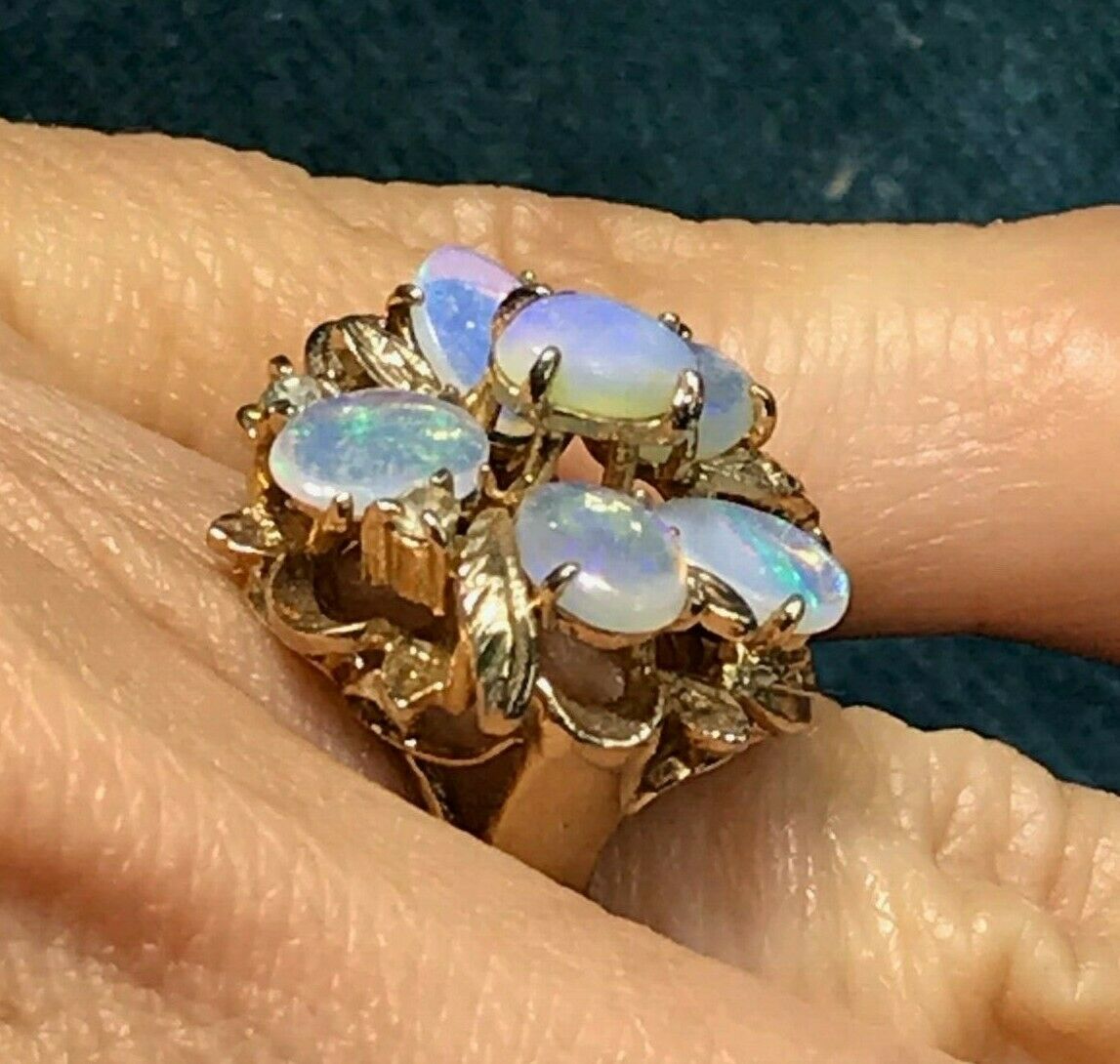 Australian Purple Lavender Crystal Opal Ring. Flower **VIDEO**