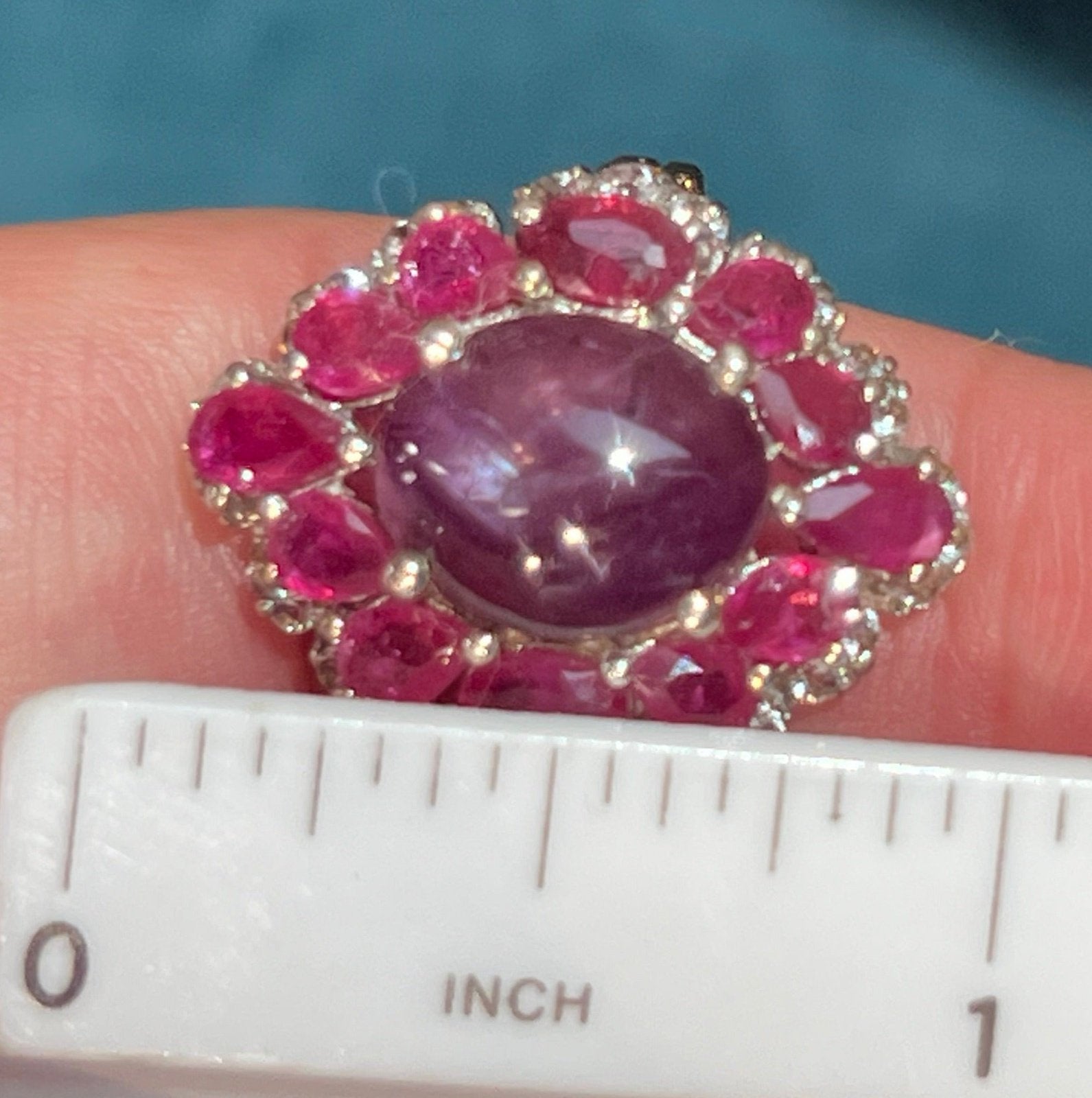 Burmese Star Ruby Ring w Ruby Halo in Sterling Silver *Video*