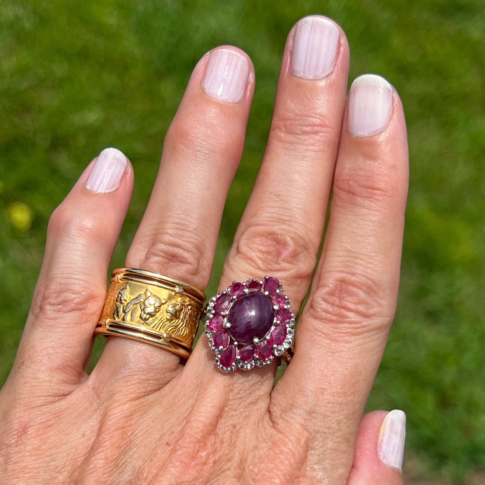 Burmese Star Ruby Ring w Ruby Halo in Sterling Silver Video Sea Green Mermaid
