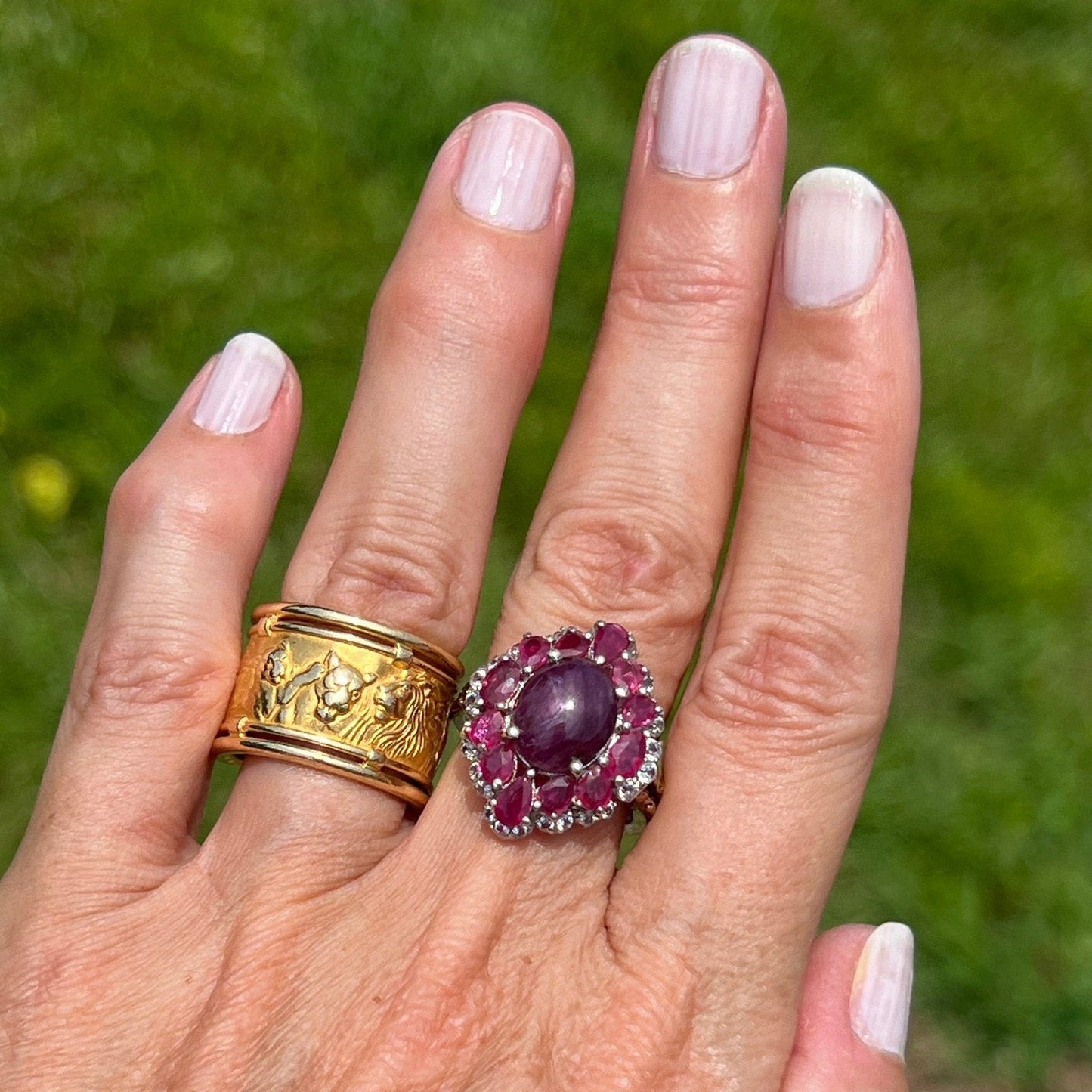 Burmese Star Ruby Ring w Ruby Halo in Sterling Silver *Video*