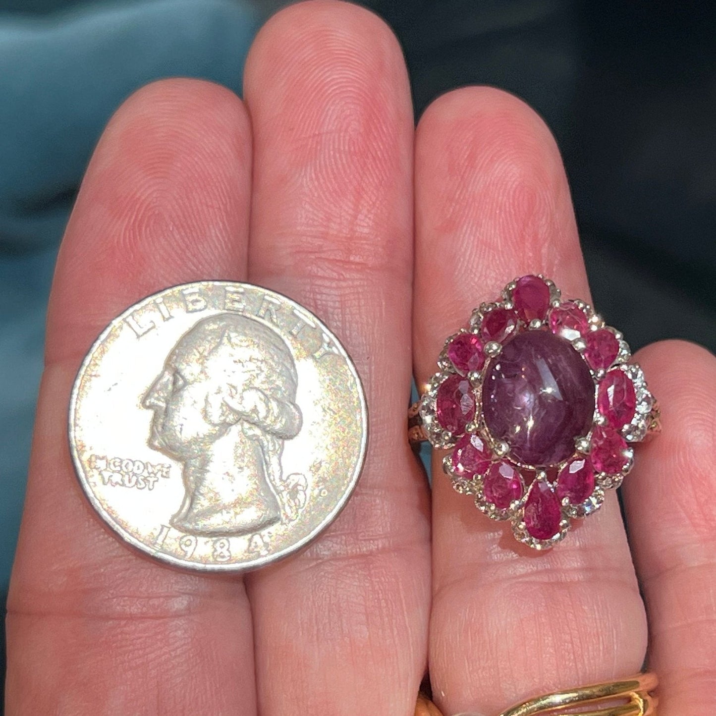 Burmese Star Ruby Ring w Ruby Halo in Sterling Silver *Video*