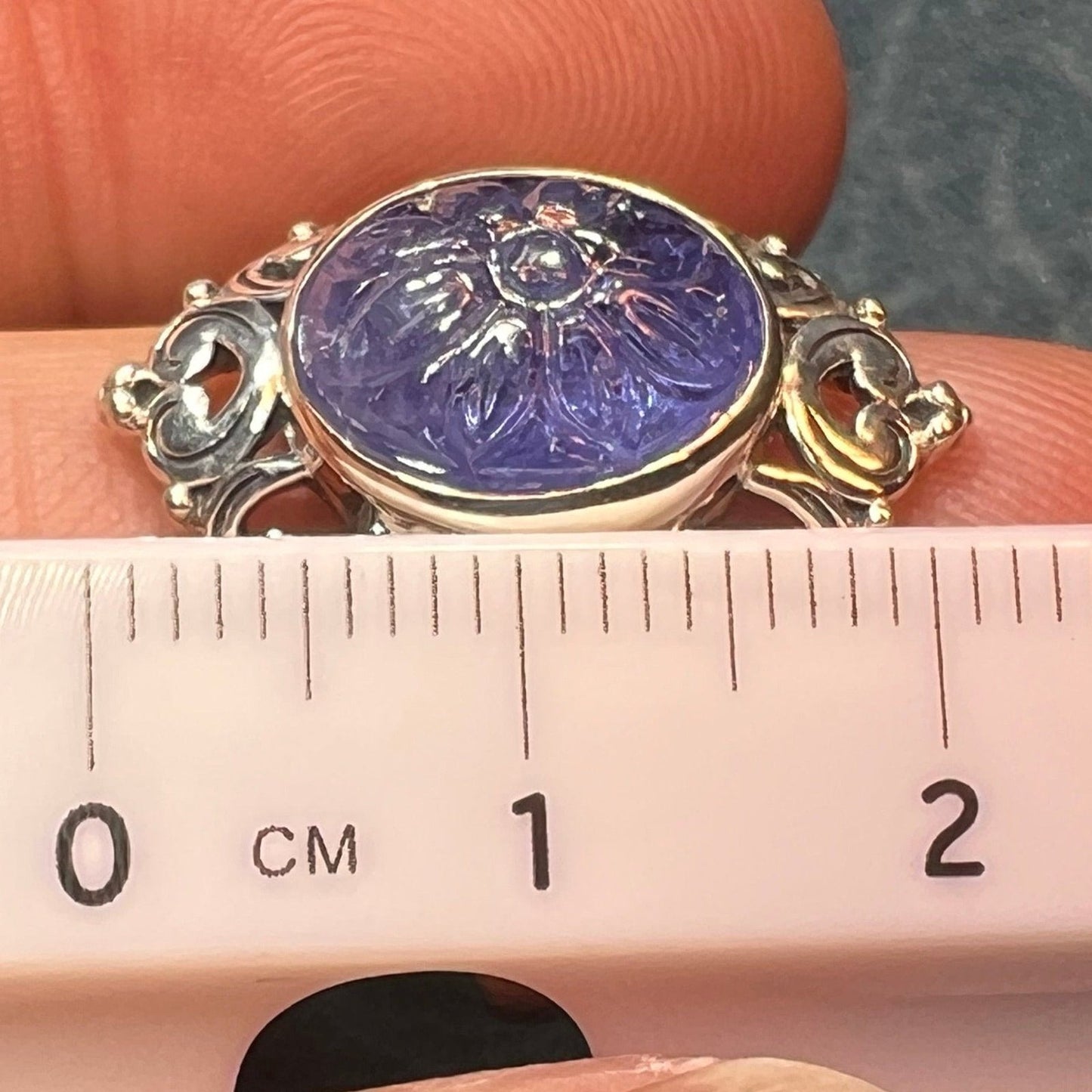 Carved Flower Cabochon 6 Ct Tanzanite Ring in Sterling *Video*