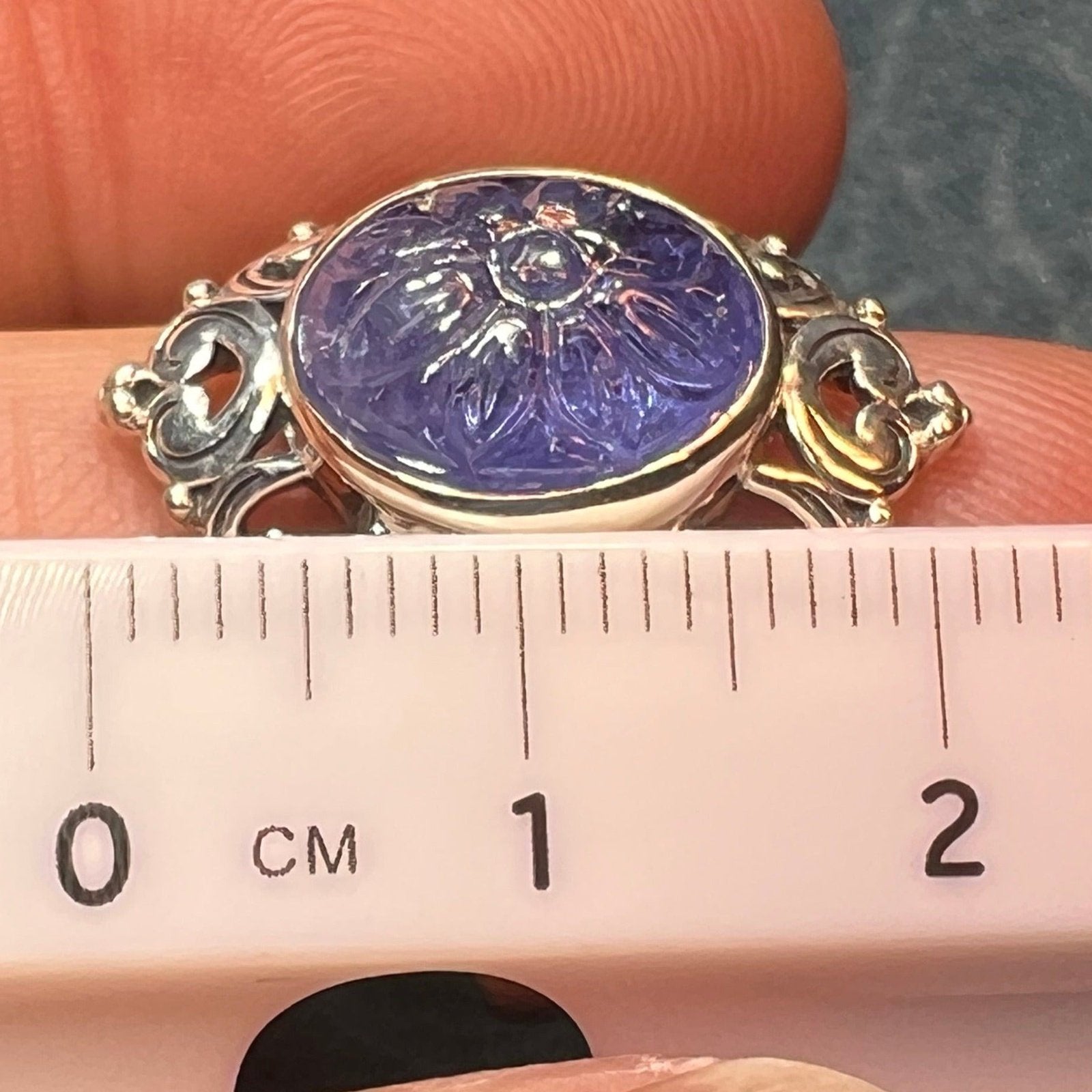 Carved Flower Cabochon 6 Ct Tanzanite Ring in Sterling *Video*
