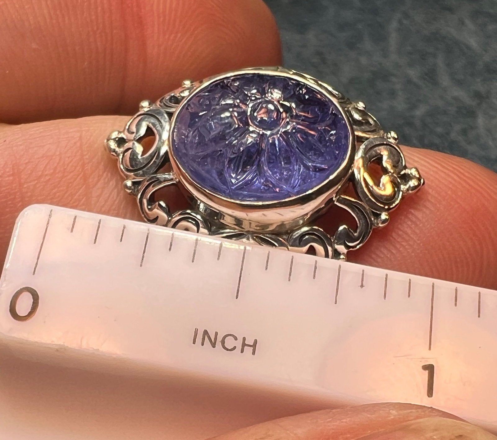 Carved Flower Cabochon 6 Ct Tanzanite Ring in Sterling *Video*