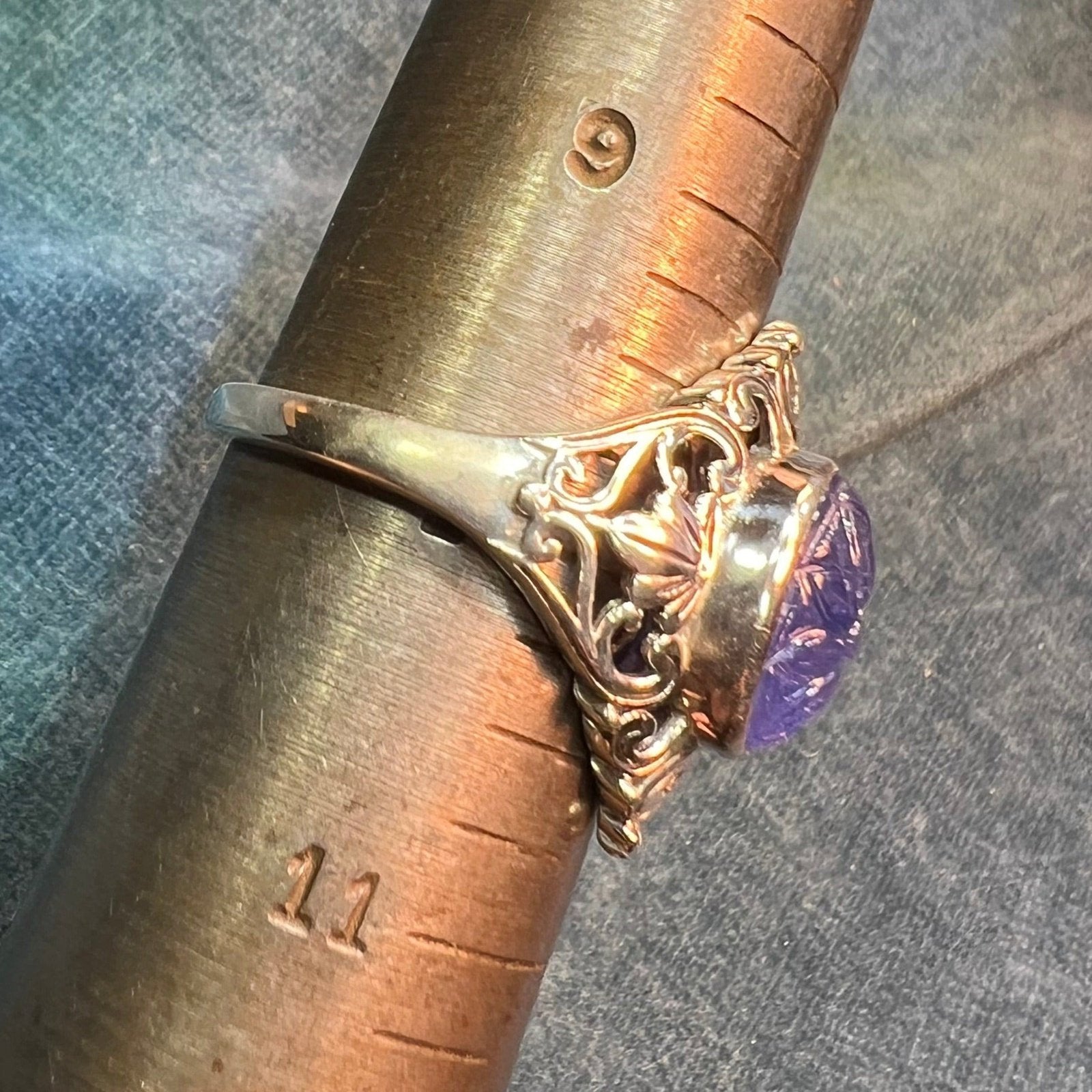 Carved Flower Cabochon 6 Ct Tanzanite Ring in Sterling *Video*