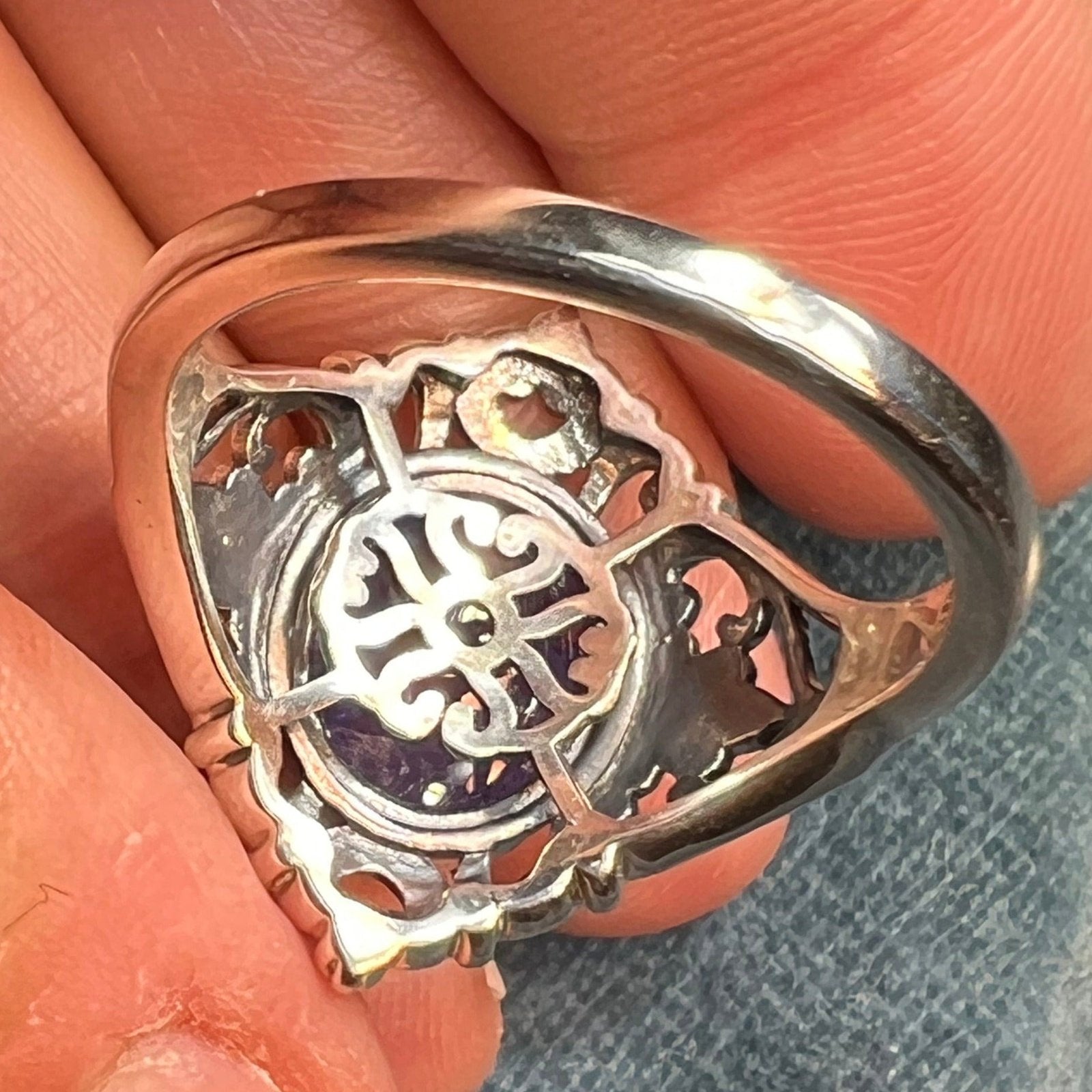 Carved Flower Cabochon 6 Ct Tanzanite Ring in Sterling *Video*