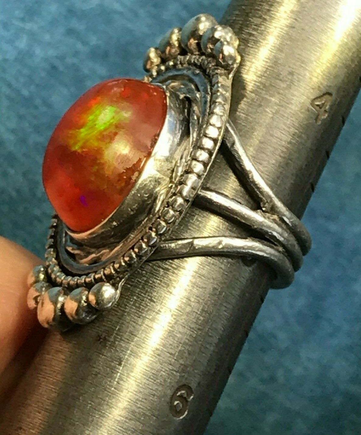 Cherry Red Mexican Fire Opal Ring in Old Pawn