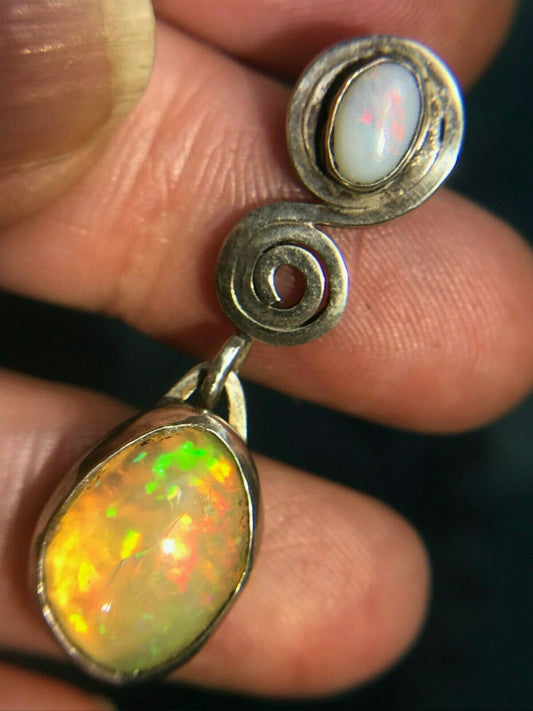 Ethiopian & Australian Opal Pendant. Hand-crafted and Large 1.5"